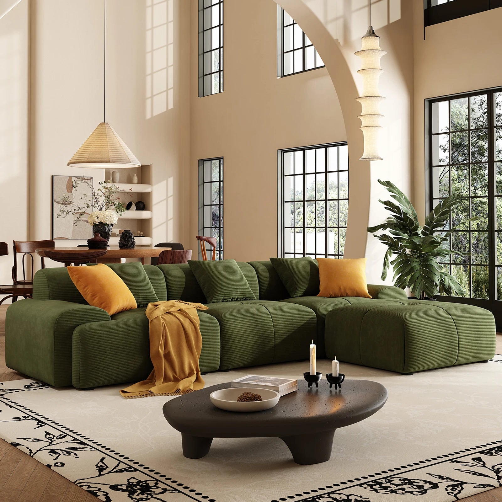 113"  L-Shaped Modular Sectional Sofa And Ottoman