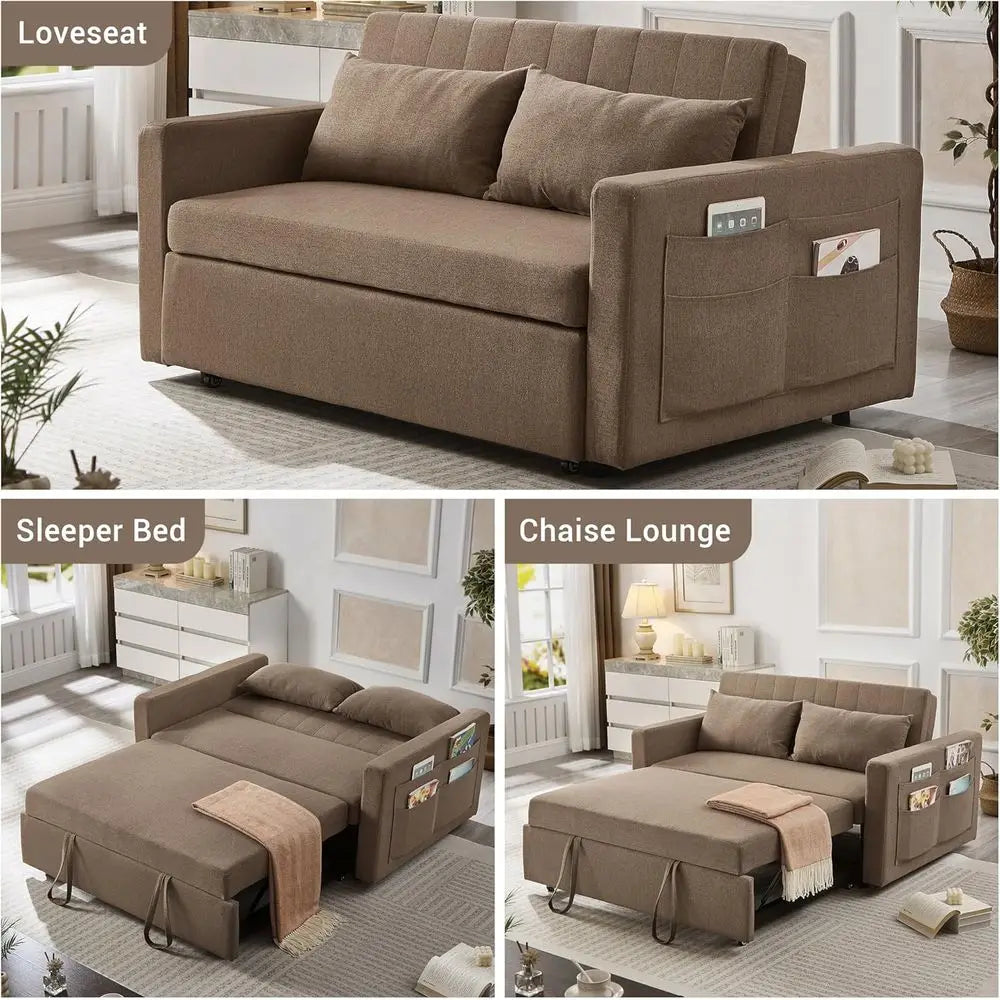 Pull-Out Sleeper Sofa Bed with Side Table