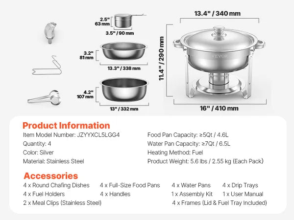 4 Piece Stainless Steel Chafing Dish