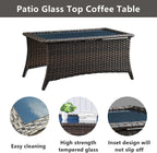 Patio Coffee Rattan Rectangular Glass Table