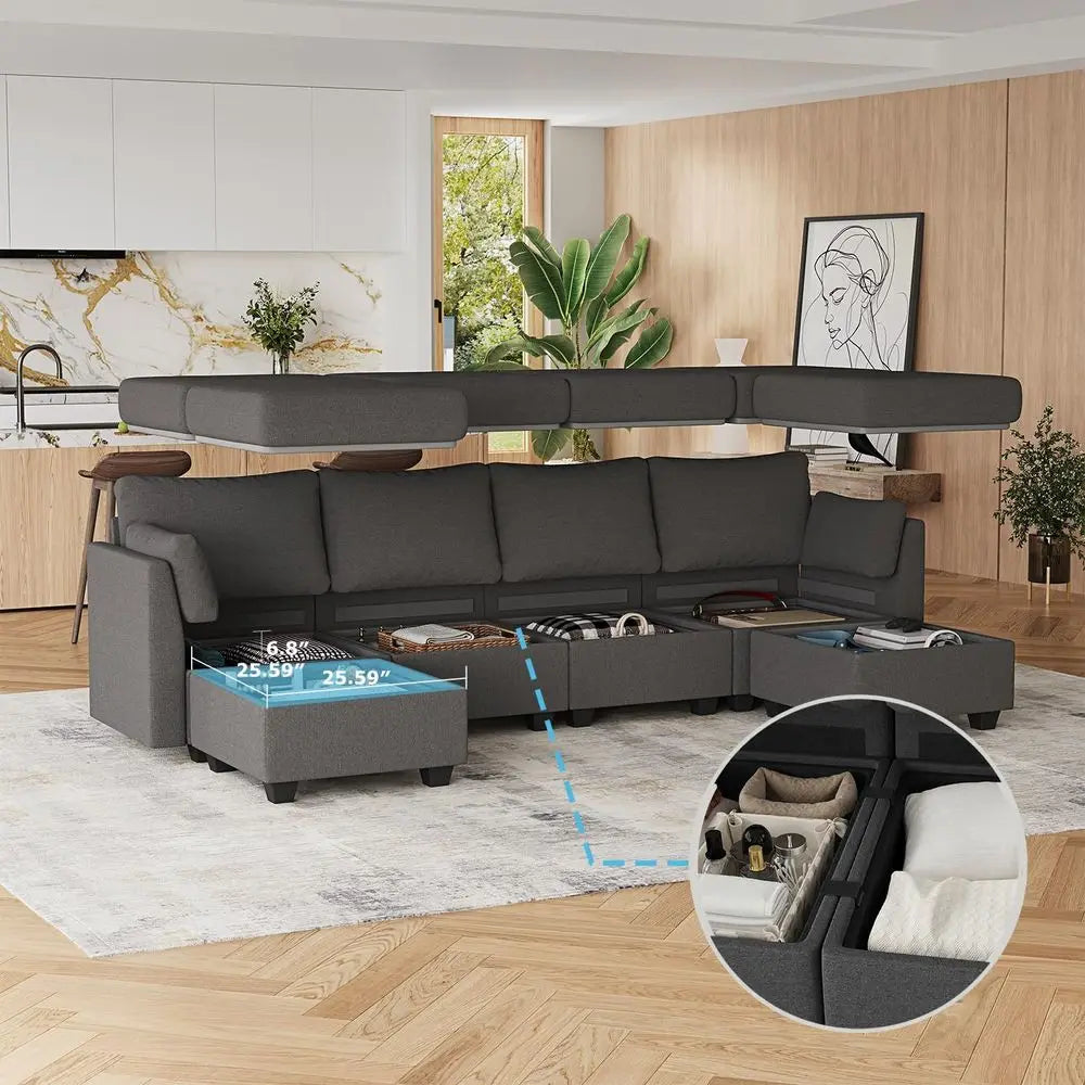 Convertible Sofa With Storage, Dark Grey