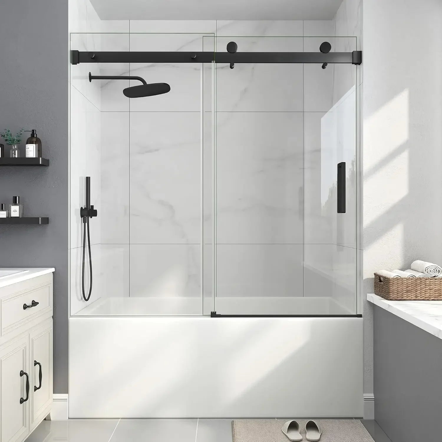 Frameless Bathtub Sliding Shower Door - 60" W