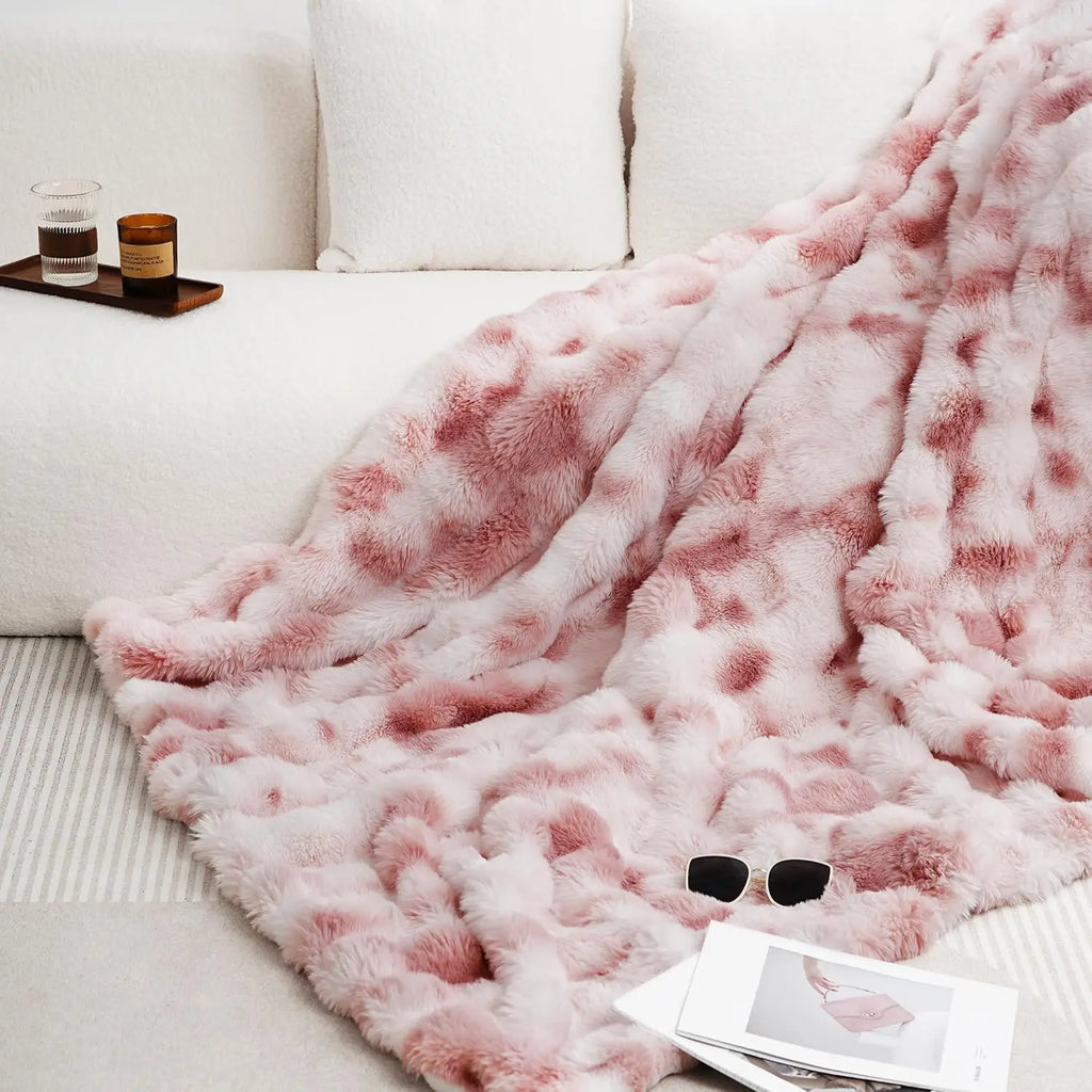 Cozy Faux Rabbit Fleece Throw Blanket