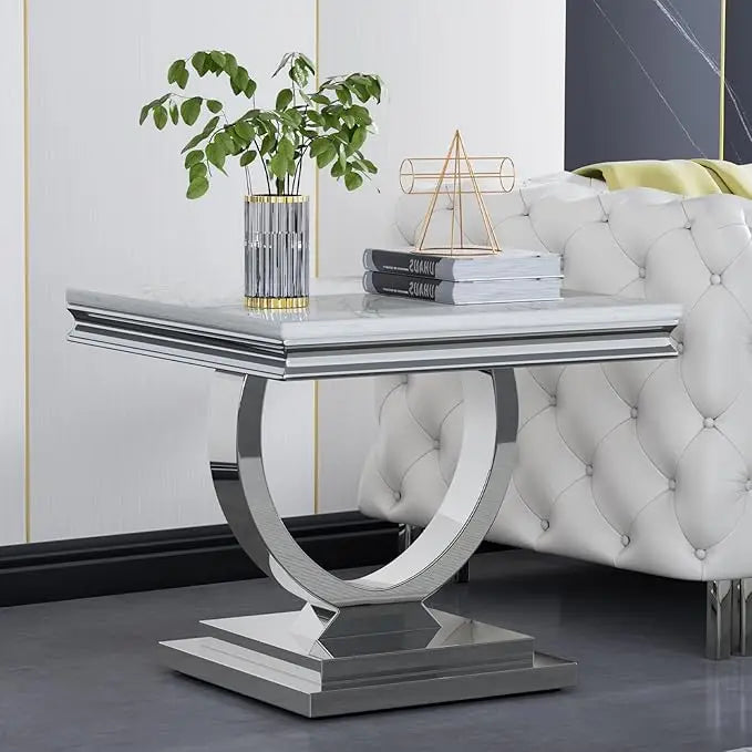 47" Rectangular  White Faux Marble Coffee Table