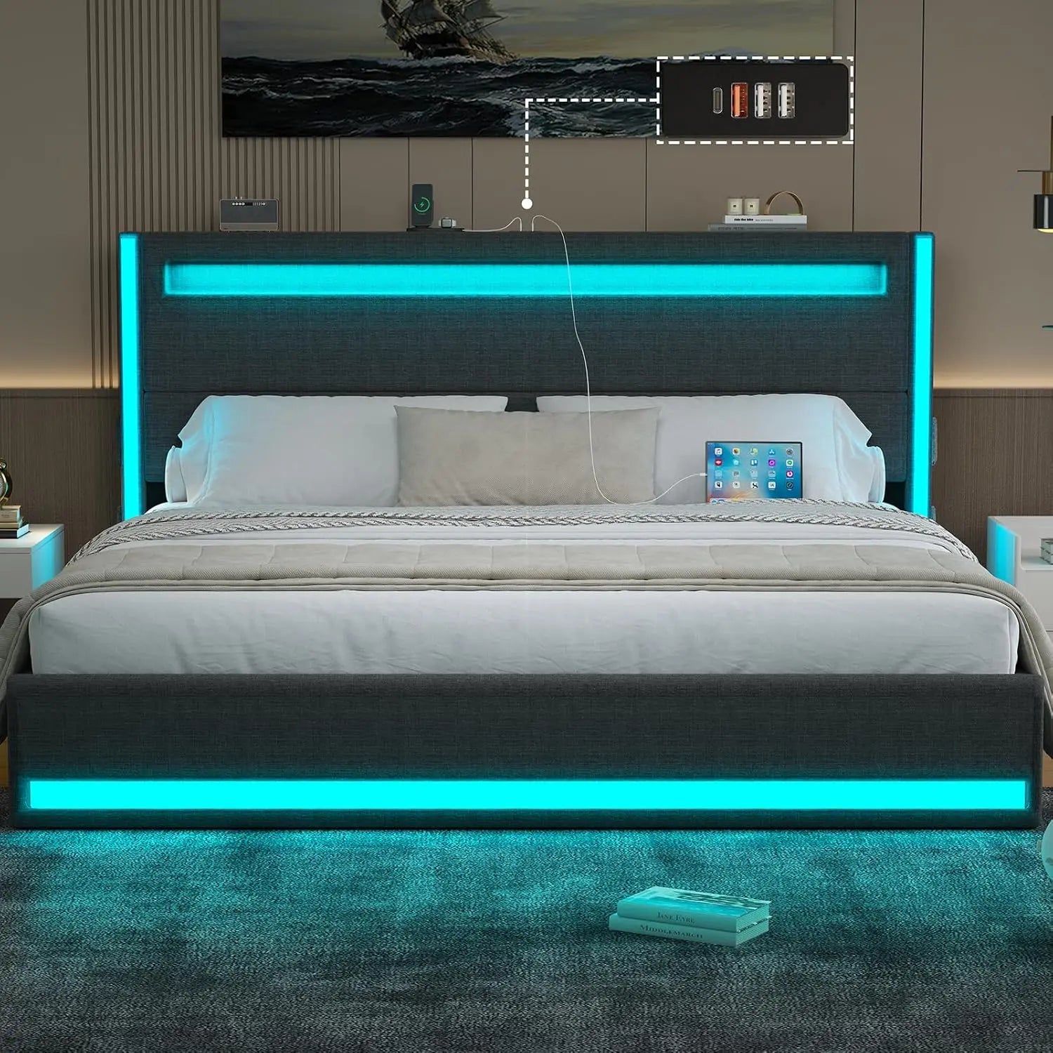 King Size LED Platform Bed
