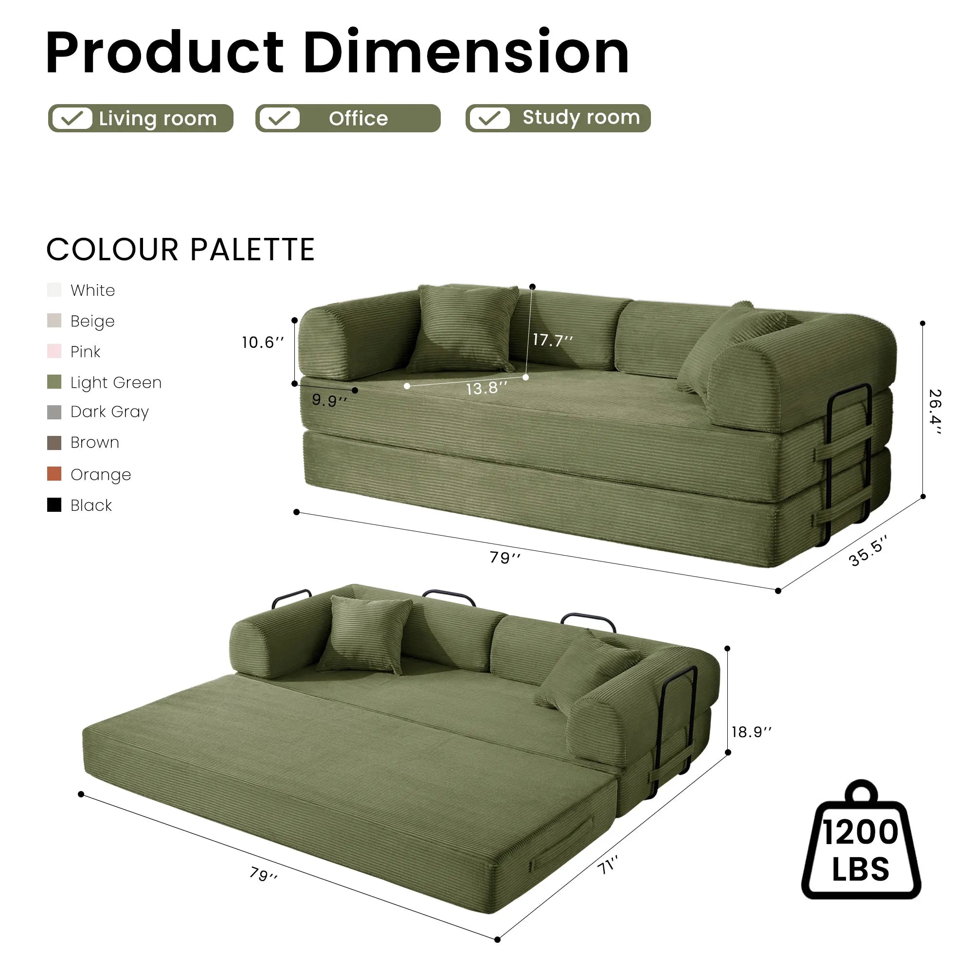 79’’ Folding Convertible Sofa Bed ,Corduroy