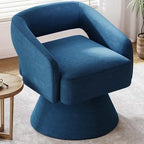 Round Blue Velvet Swivel Barrel Chair