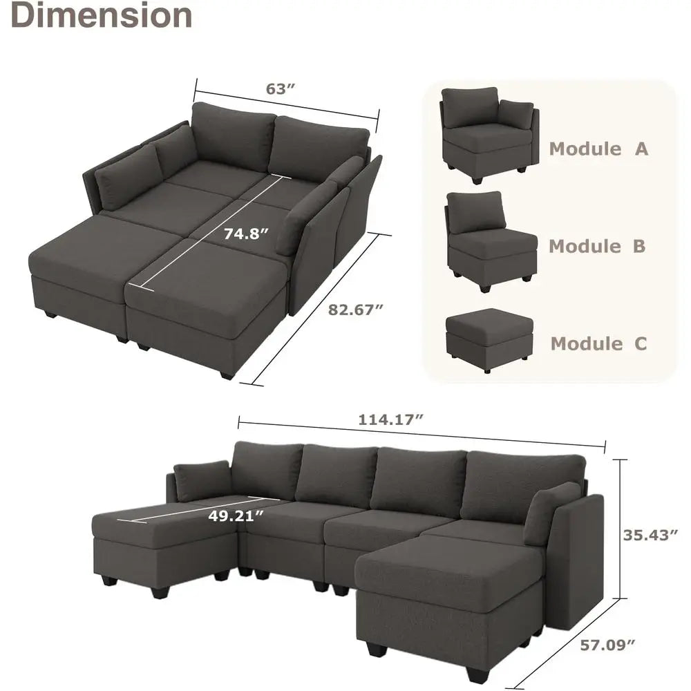 Convertible Sofa With Storage, Dark Grey