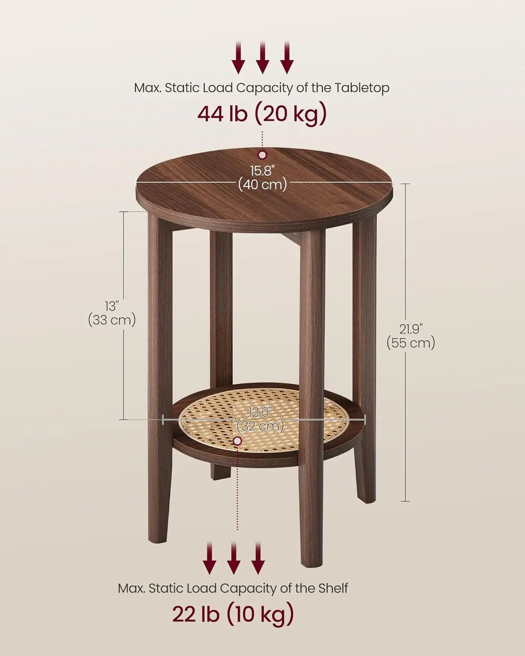 Round Bedside Walnut End Table