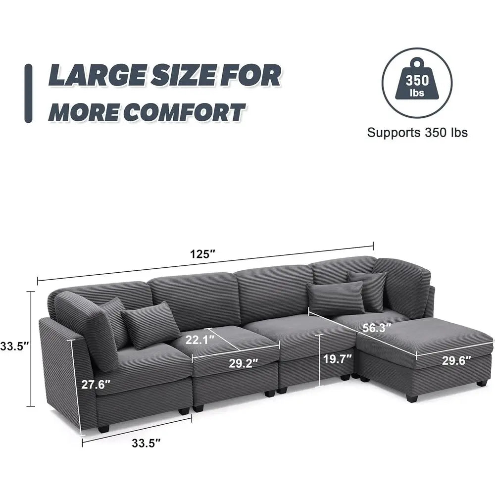 Oversized Corduroy Sofa with Memory Foam