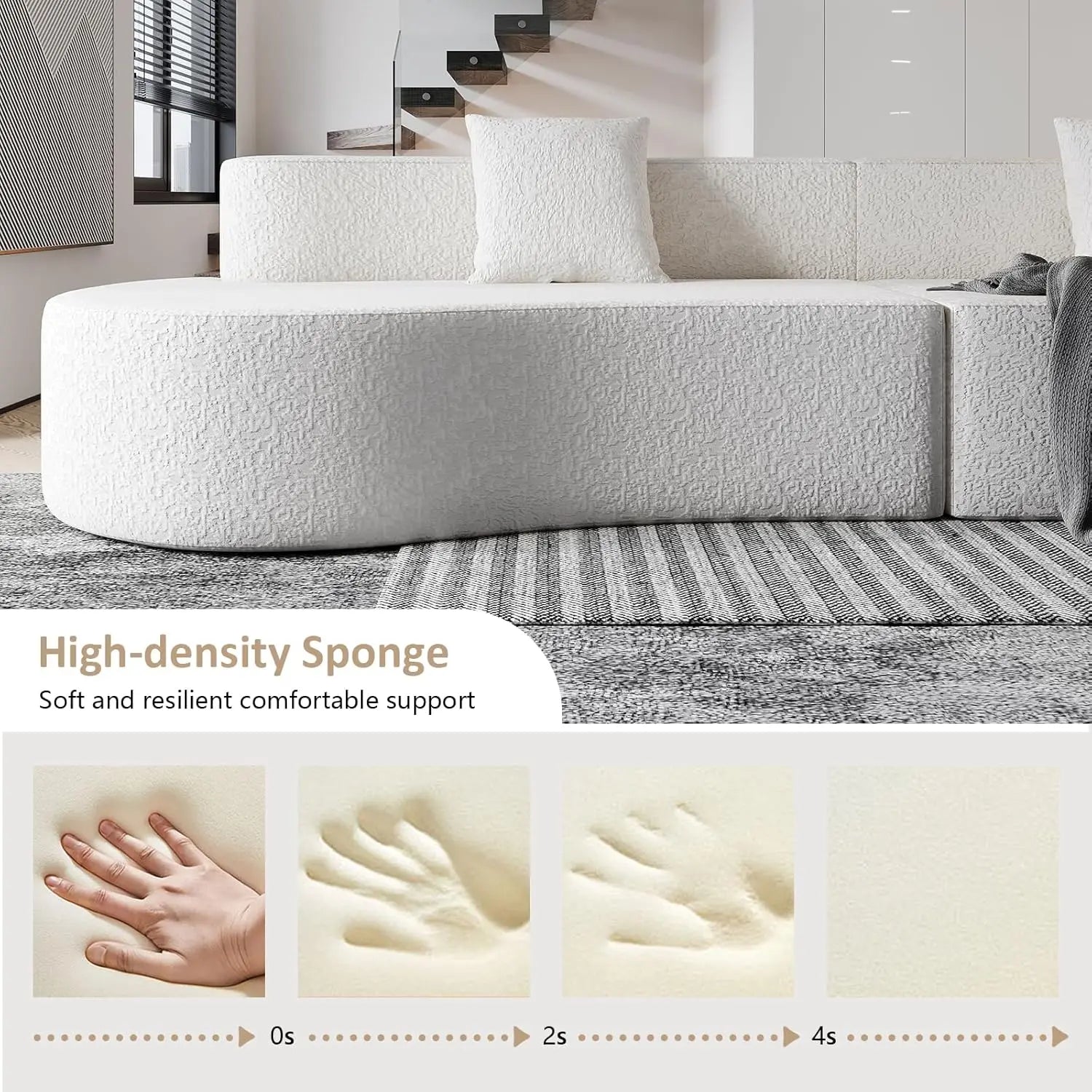 109" Modern Sectional Curved Couch,  4-Seater