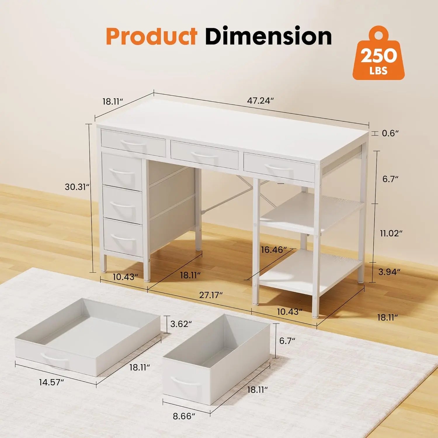 47-Inch Computer Desk with 6 Drawers