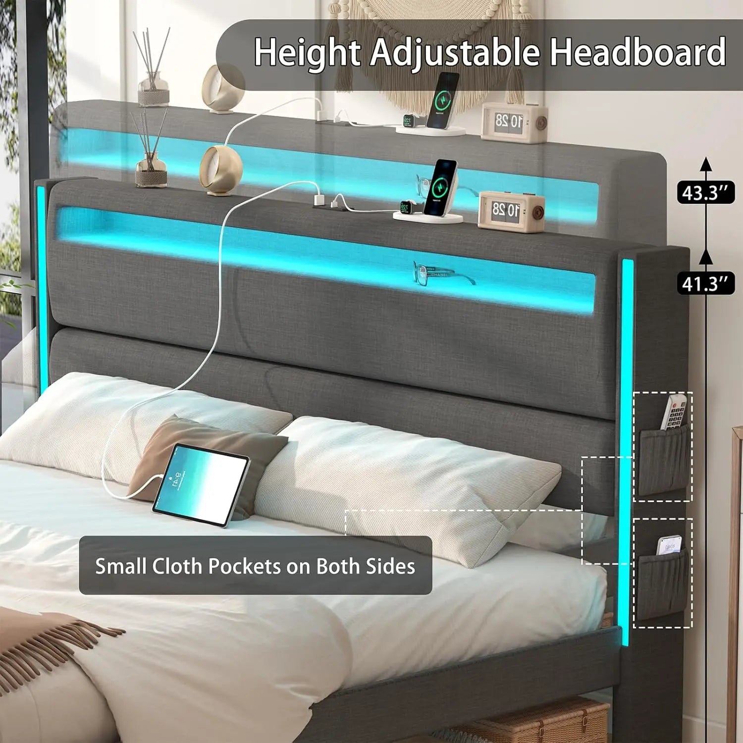 King Size LED Platform Bed