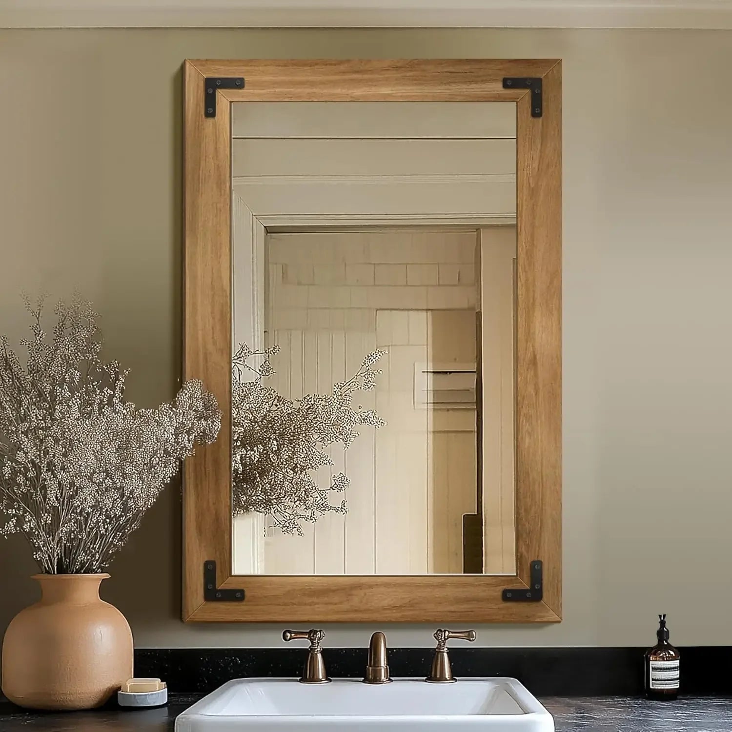 Bathroom Wall Mirror  With Wooden Frame, 36"x24"