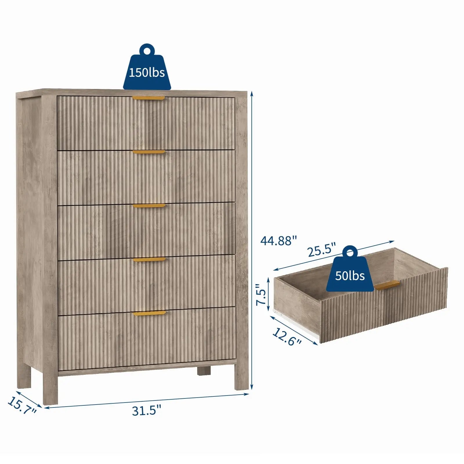 5-Drawer Modern Tall Oak Dresser