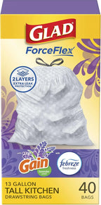 Flexible 13-Gallon Kitchen Trash Bags With Lavender Scent