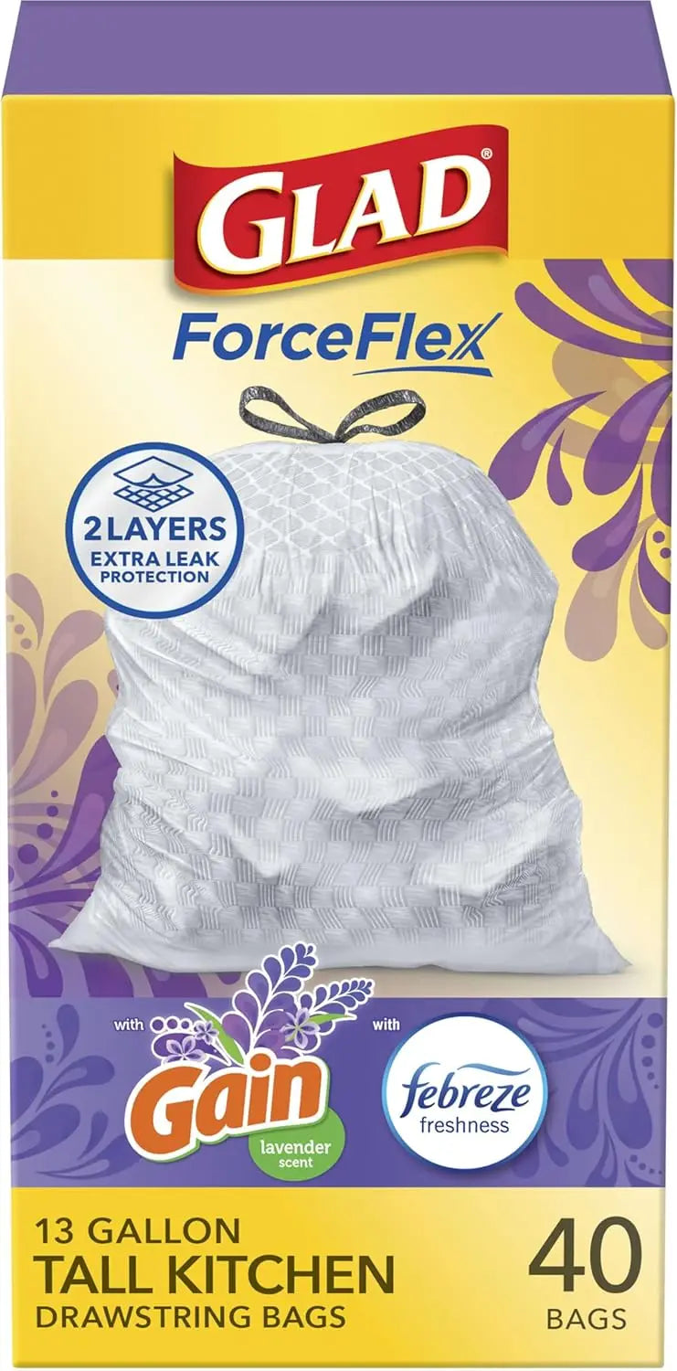 Flexible 13-Gallon Kitchen Trash Bags With Lavender Scent