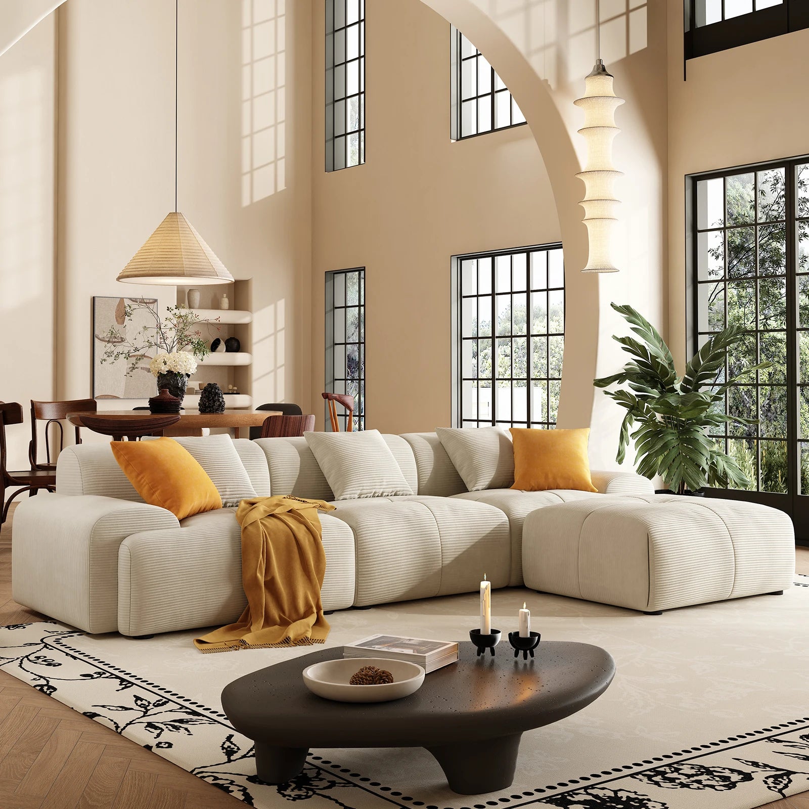 113"  L-Shaped Modular Sectional Sofa And Ottoman