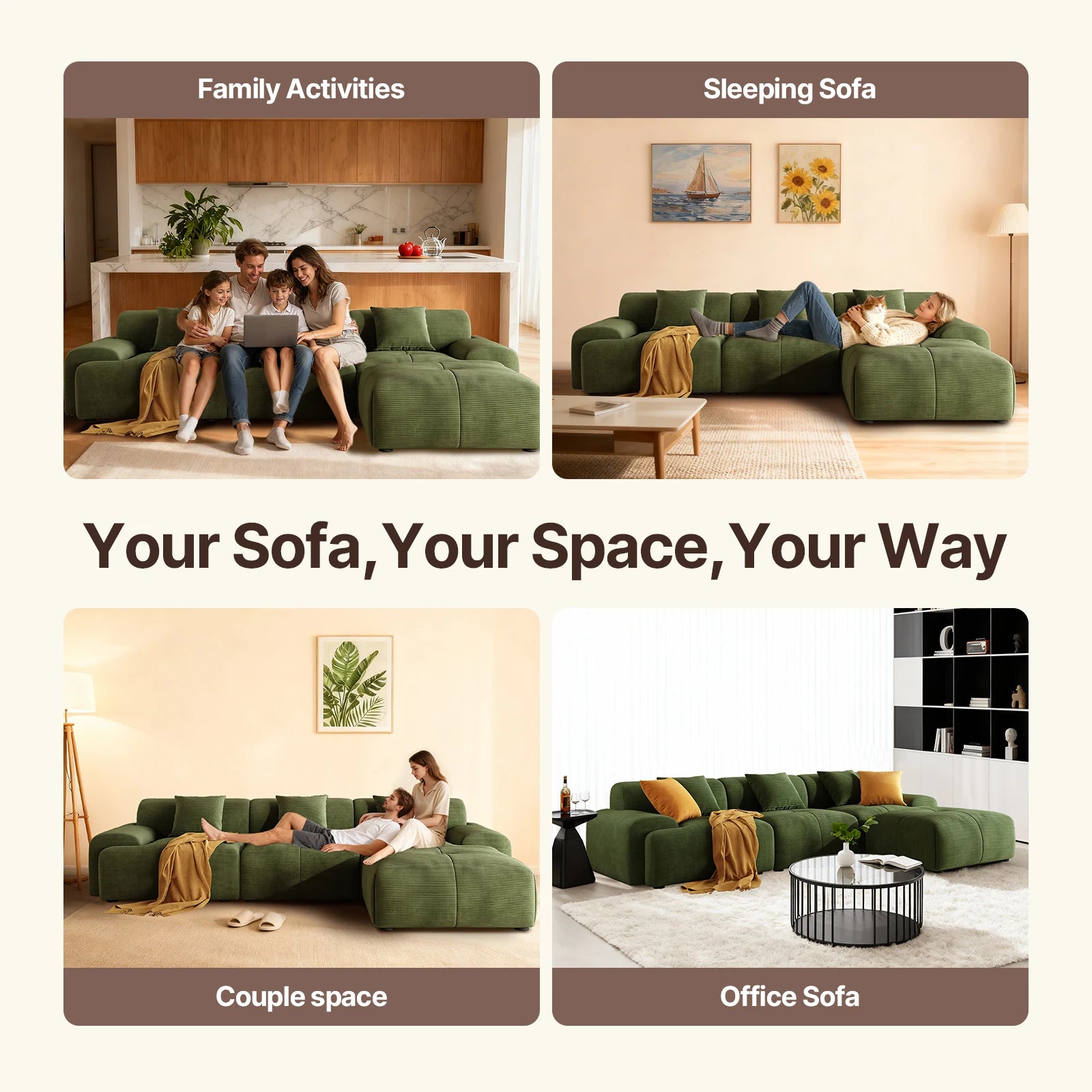 113"  L-Shaped Modular Sectional Sofa And Ottoman