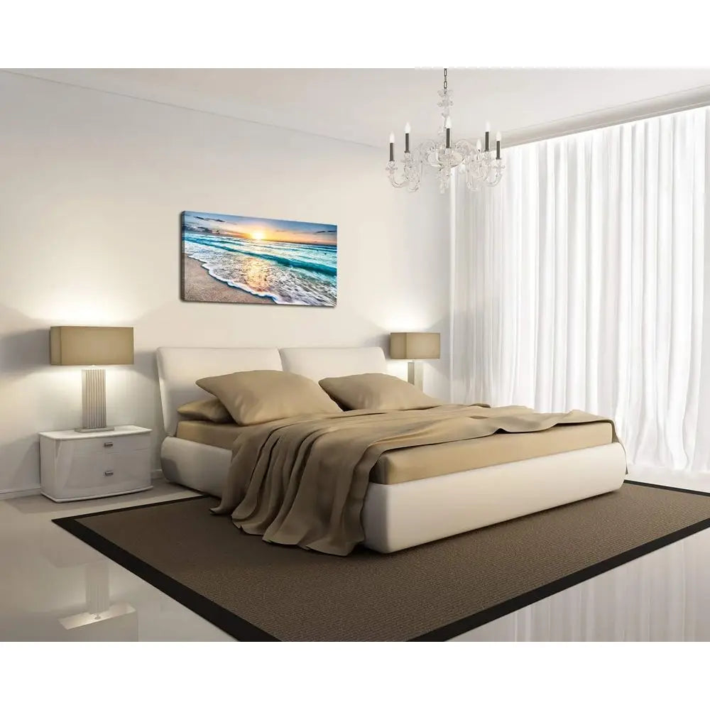 Canvas  Wall Art, Beach Sunset Ocean Waves