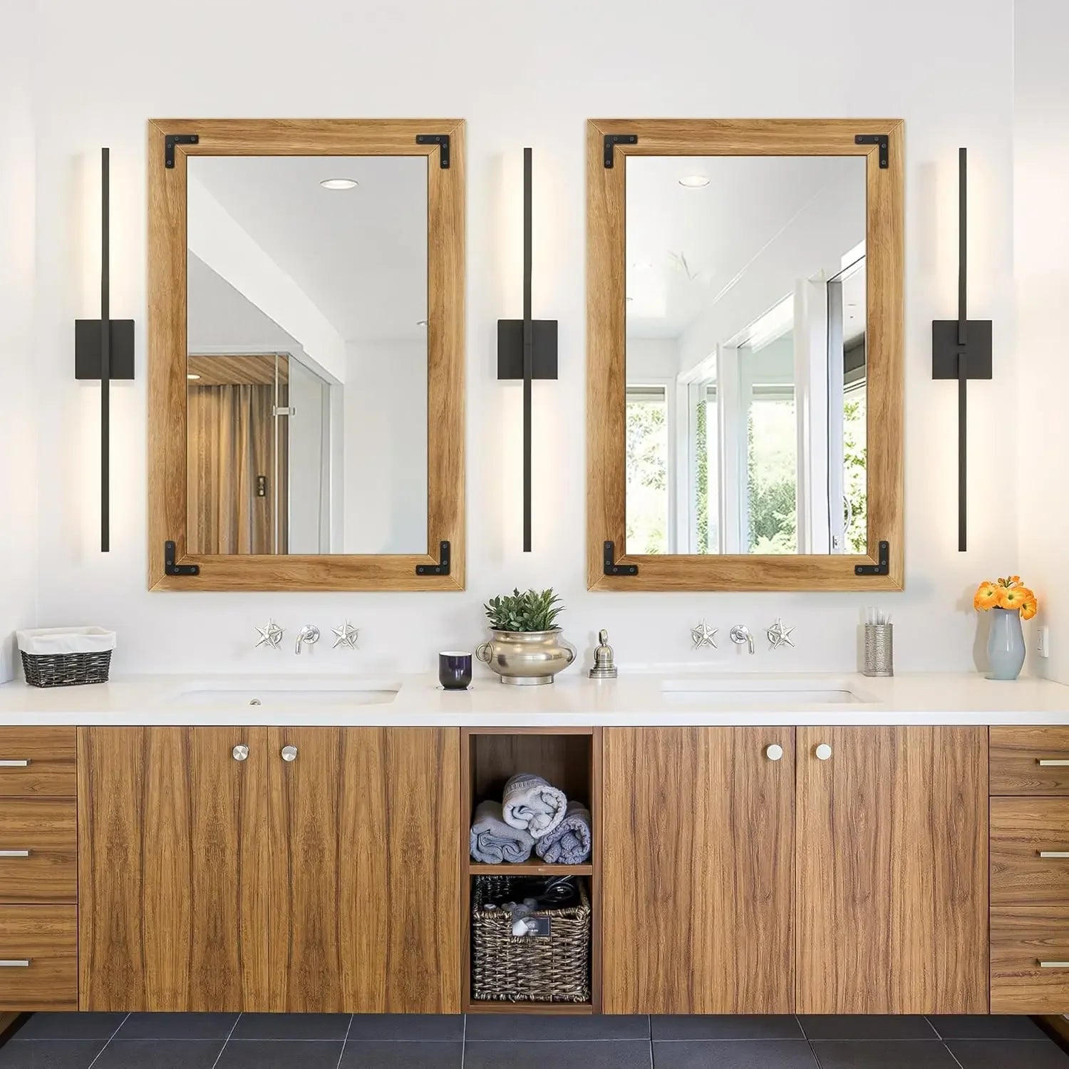 Bathroom Wall Mirror  With Wooden Frame, 36"x24"