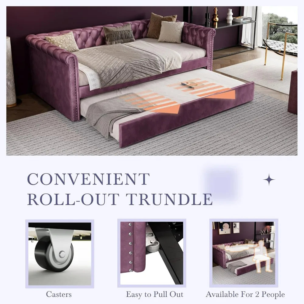 Modern Velvet Daybed with Trundle