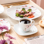 60-Piece White  Pink Floral Porcelain Plate Set