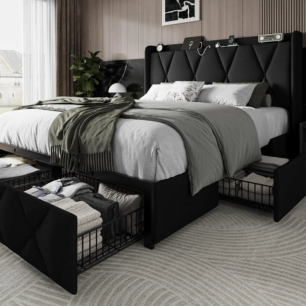 Full Size Bed Frame with Storage Drawers