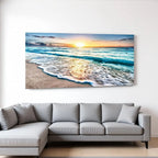 Canvas  Wall Art, Beach Sunset Ocean Waves
