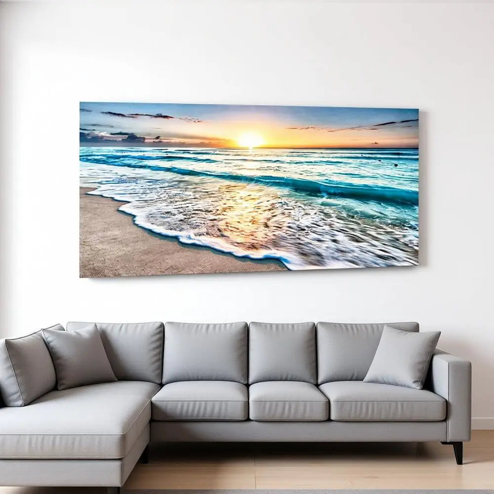 Canvas  Wall Art, Beach Sunset Ocean Waves