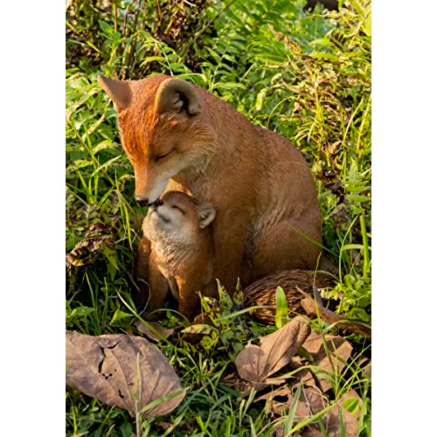 Brown Fox Mother And Baby Statue