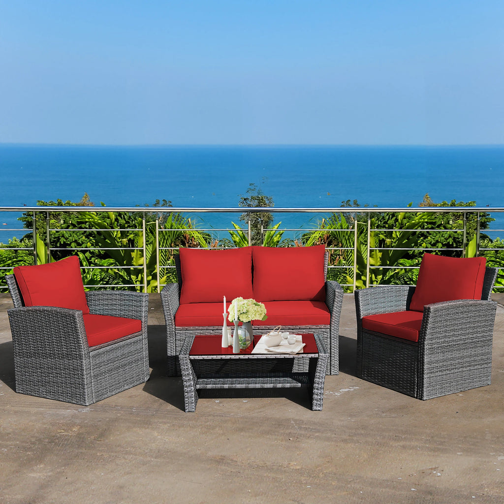 4PC Rattan Patio Furniture Set W/Storage