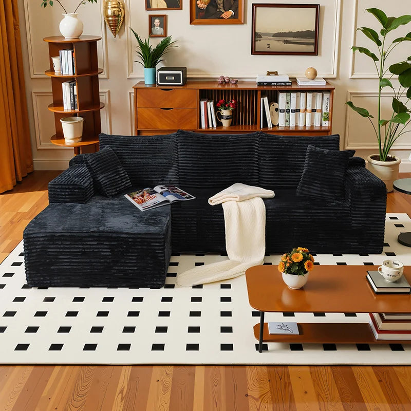 105Inch L-Shaped Sofa  Bed Convertible Corduroy