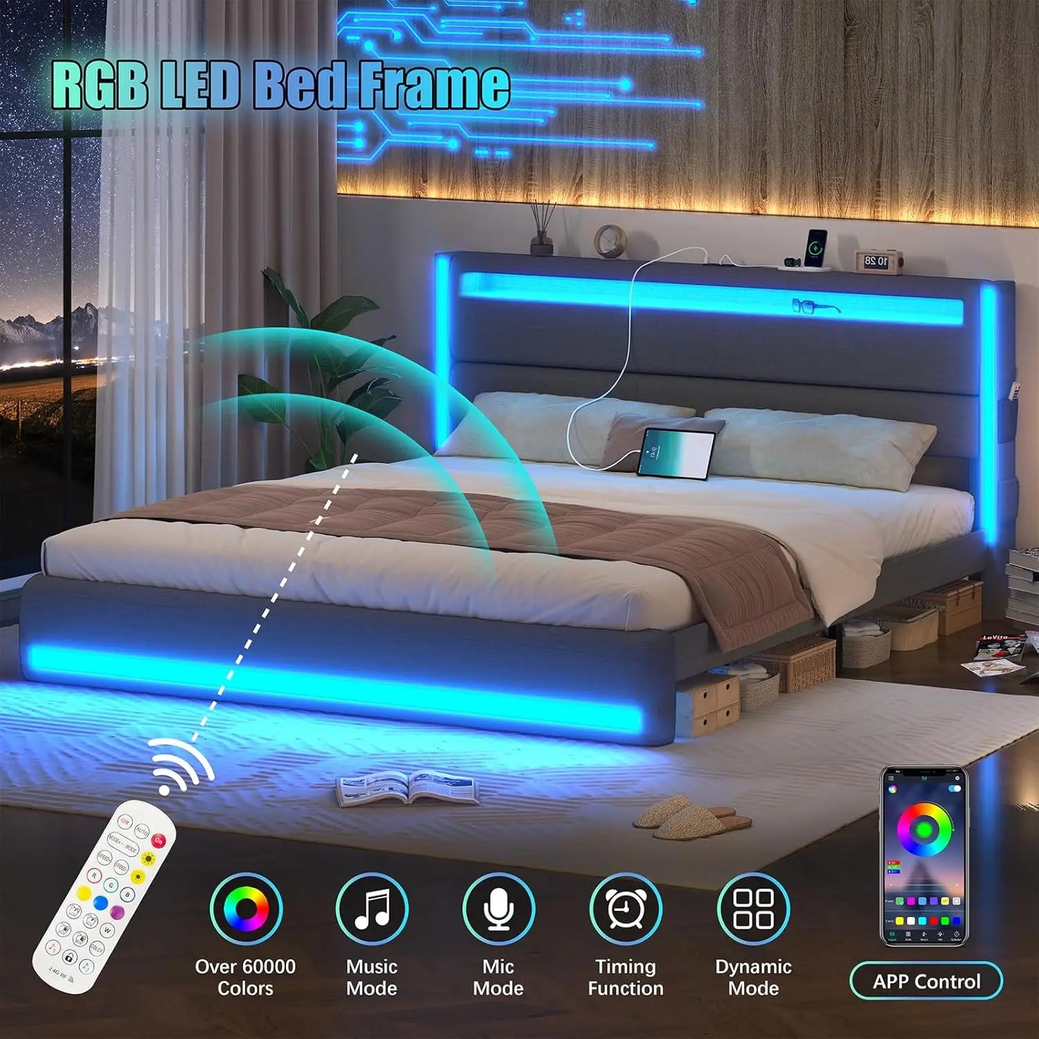 King Size LED Platform Bed