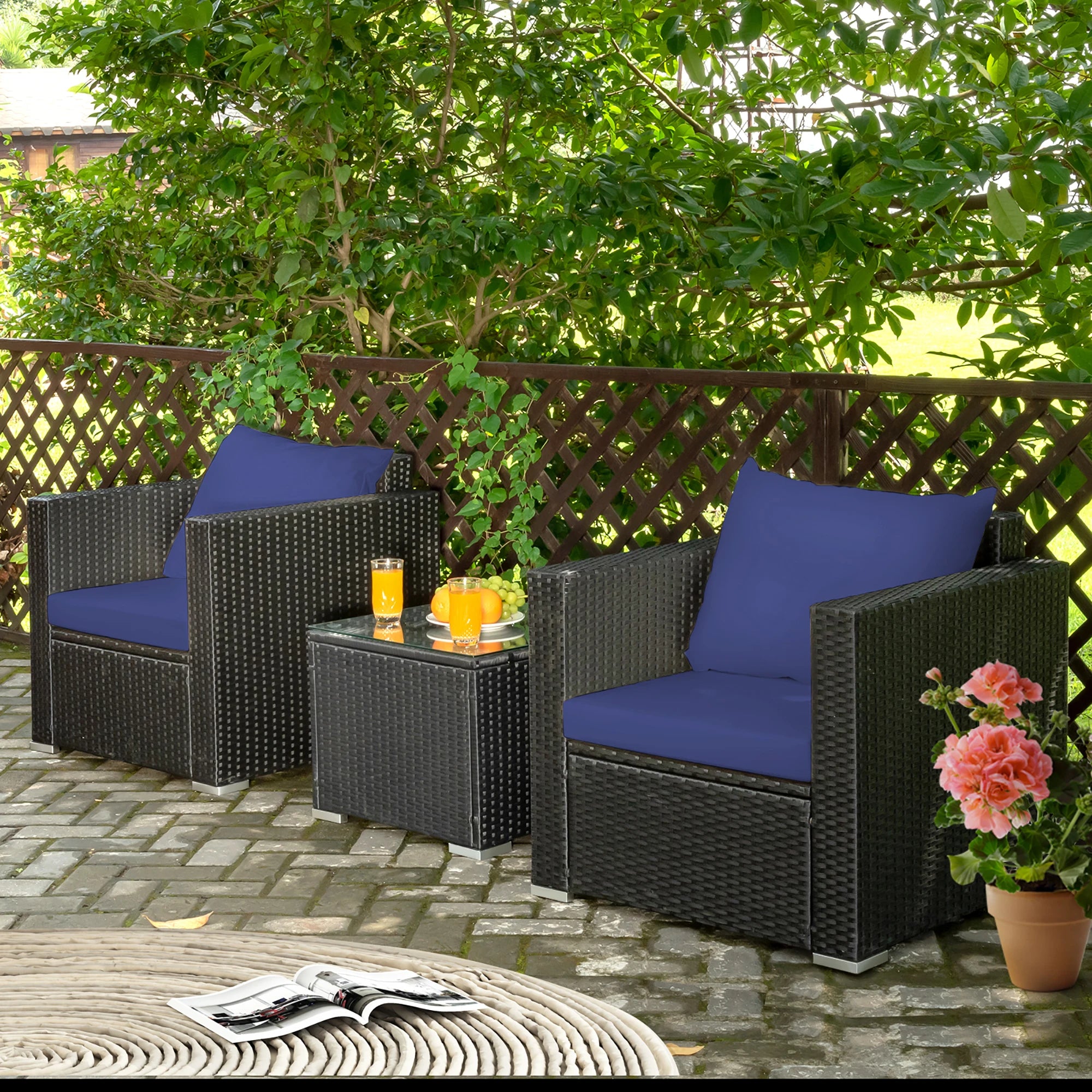 3 PC Patio Rattan Wicker Furniture Set