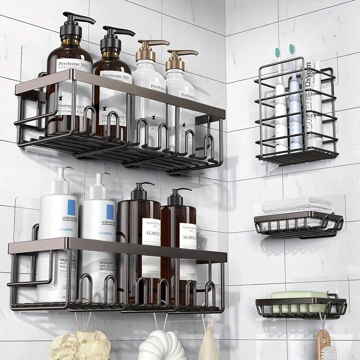5-Pack Rustproof Stainless Steel Adhesive Shower Caddy