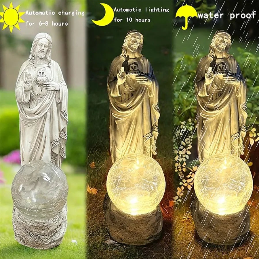 Outdoor Jesus Statue With Solar Lights