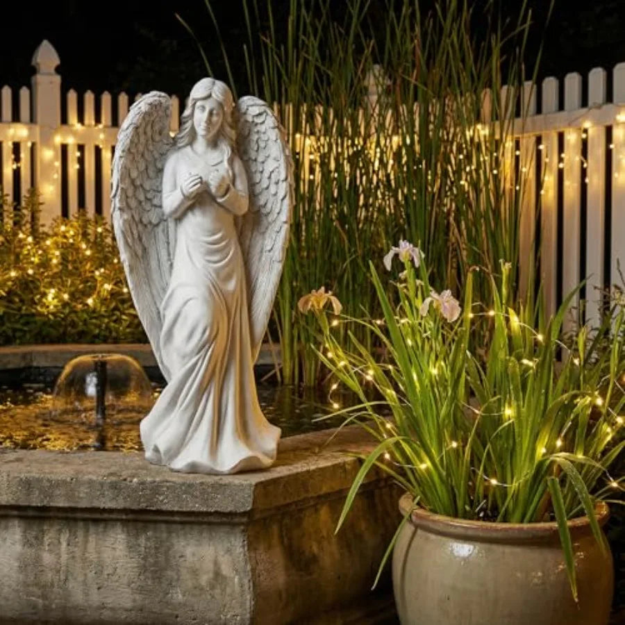 18.9 Inch Outdoor Standing Angel Statue - Stone