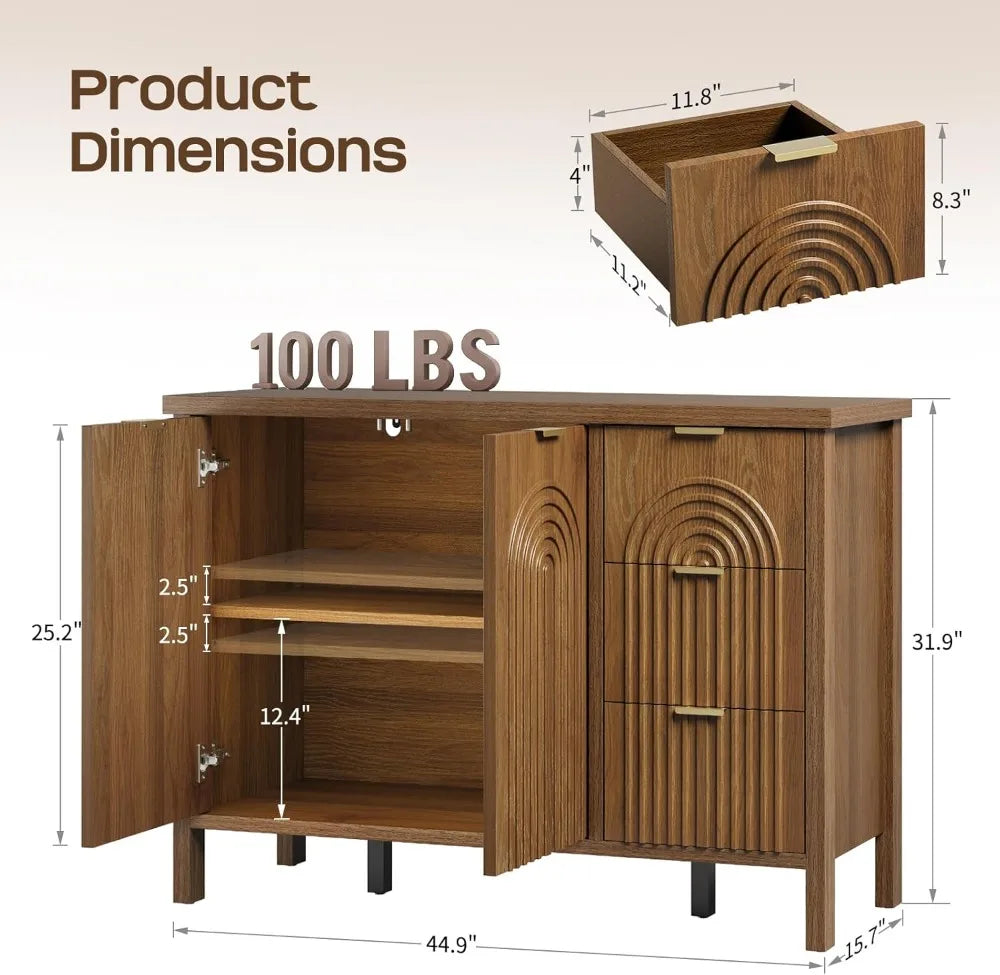 Modern Fluted Buffet Cabinet with Storage