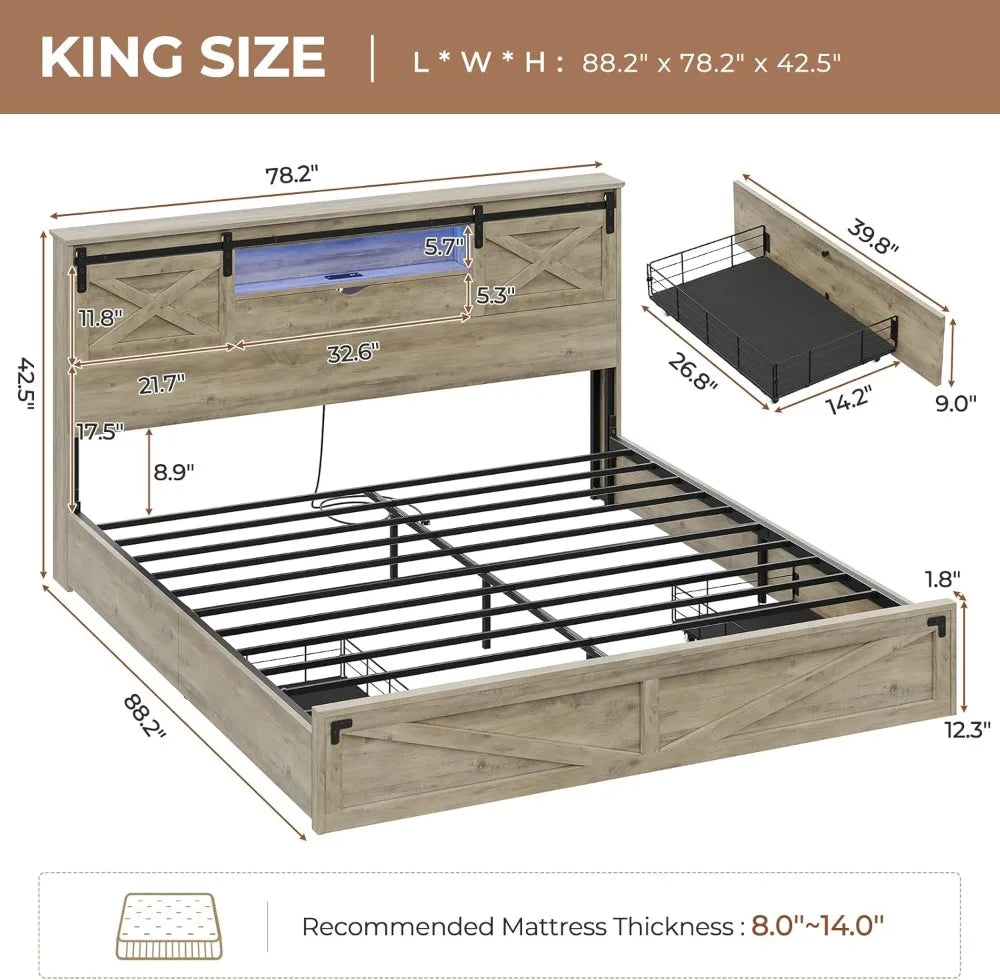 California King Bed Frame with Storage Headboard