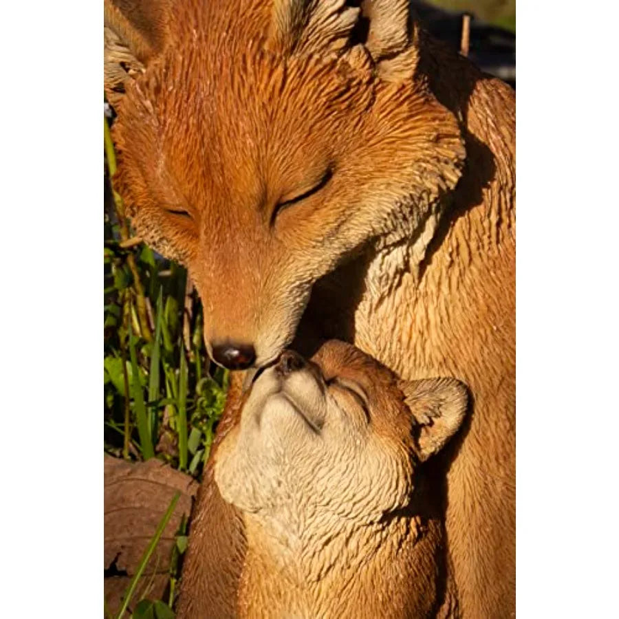 Brown Fox Mother And Baby Statue