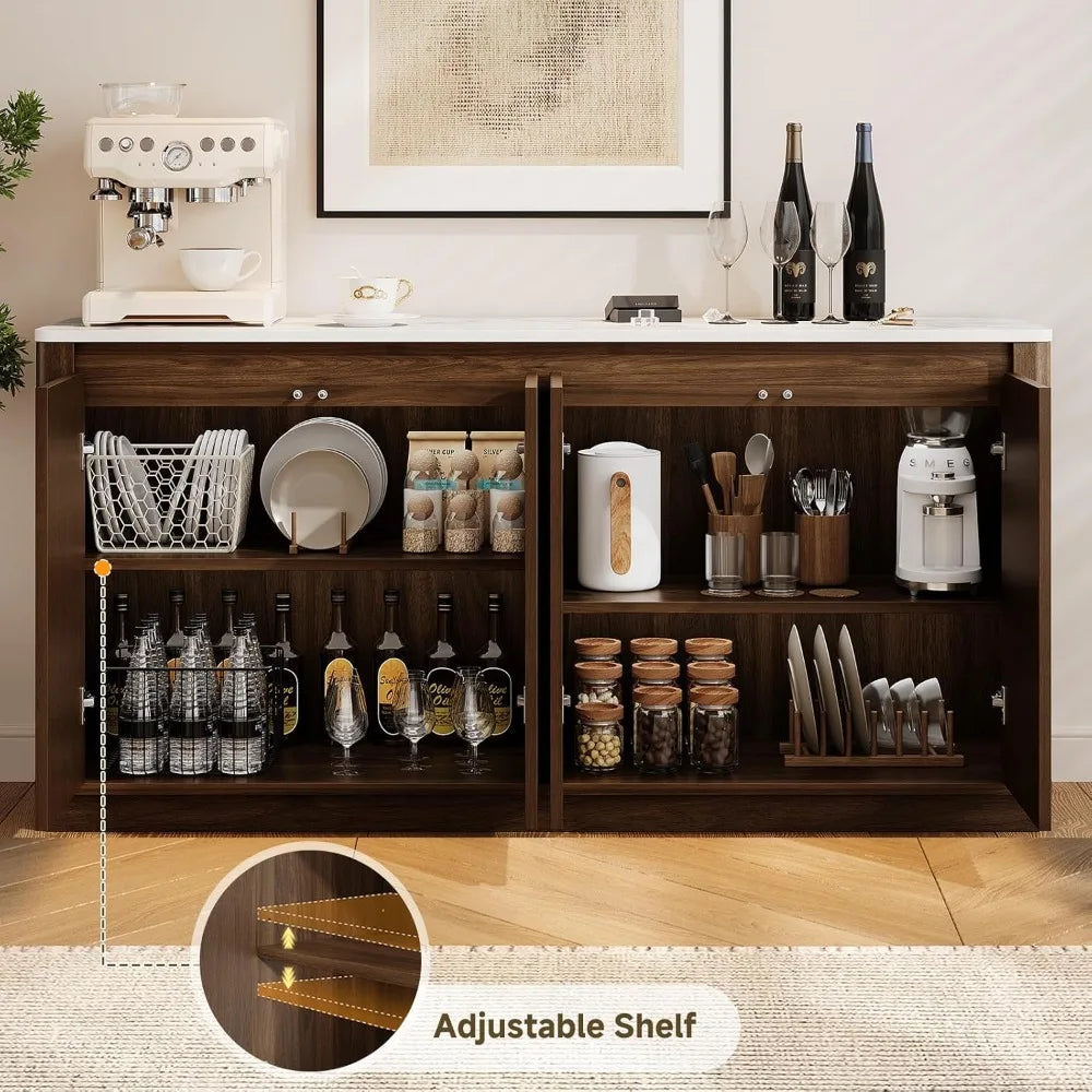 61" Fluted Buffet Cabinet with Marble Top