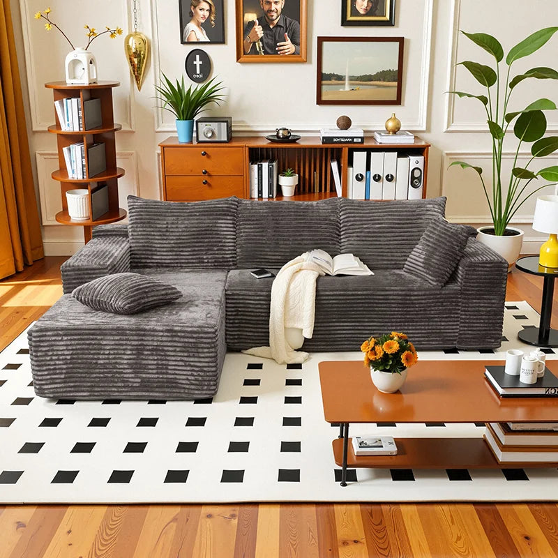 105Inch L-Shaped Sofa  Bed Convertible Corduroy