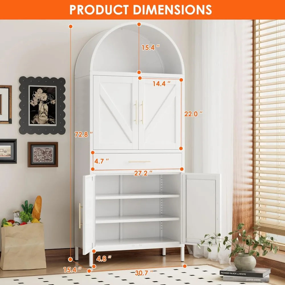 73" White Arched Pantry Cabinet with Drawer
