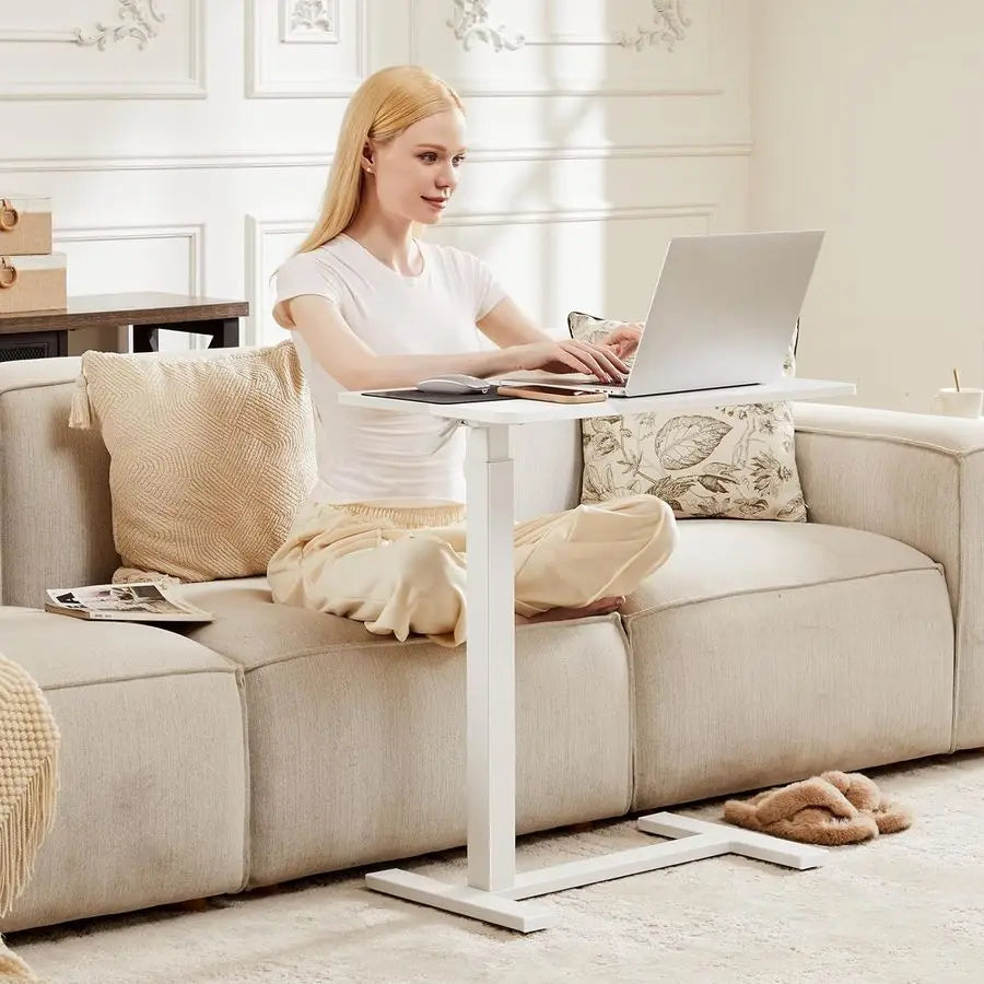 Adjustable Overbed Bedside Table with Wheels
