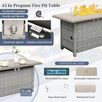 6-Pc Grey Rattan Outdoor Sofa Set With Fire Pit