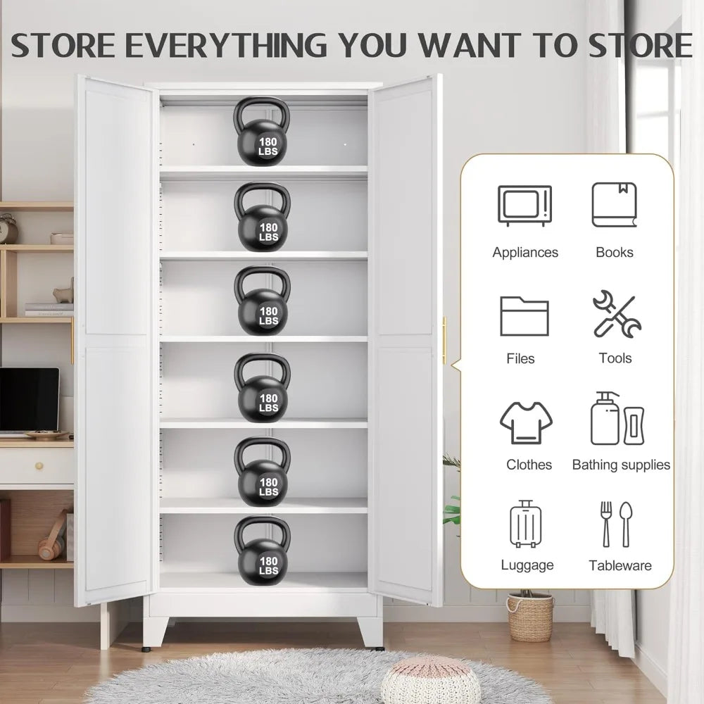 75.2" Tall White Metal Storage Cabinet