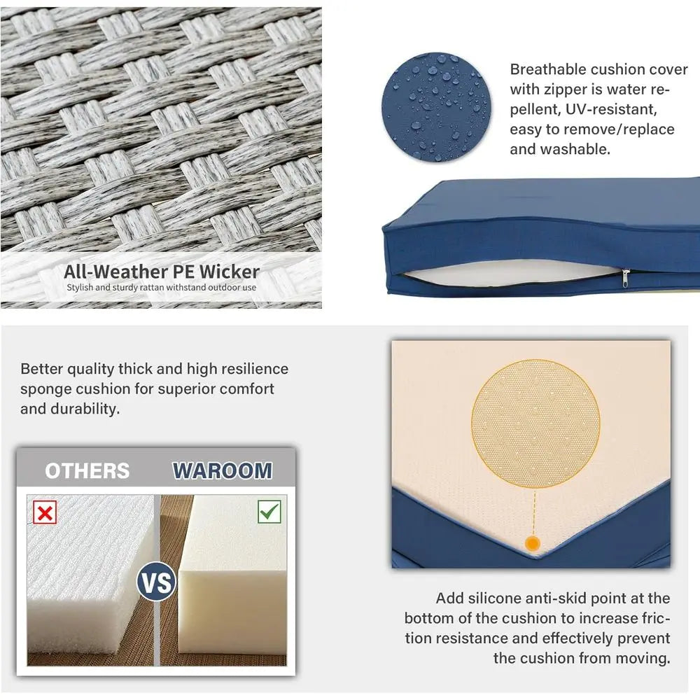 6-Pc Grey Rattan Outdoor Sofa Set With Fire Pit