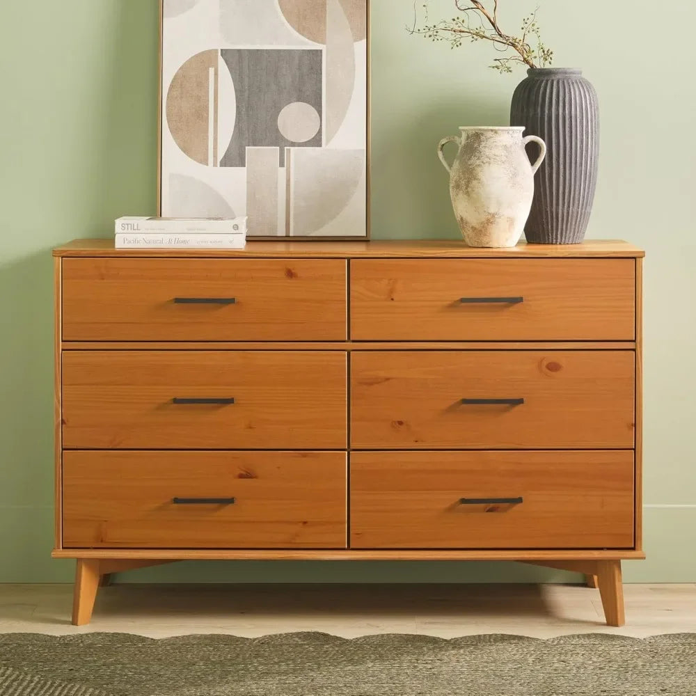 6-Drawer Caramel Solid Wood Dresser