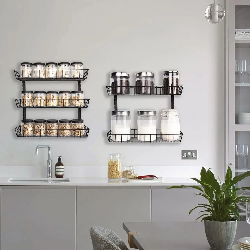 Adjustable Wall Mount Spice Rack, Black